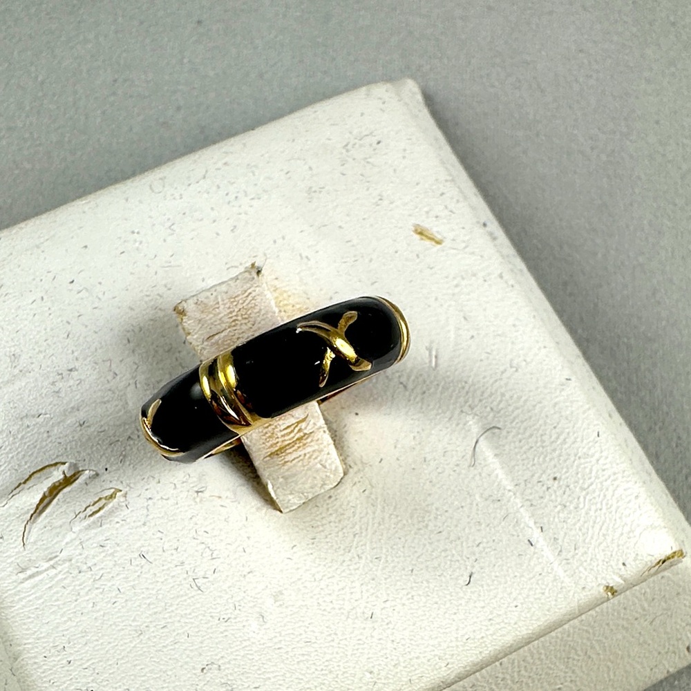 Tiffany Style Gold and Black Onyx enamel Ring